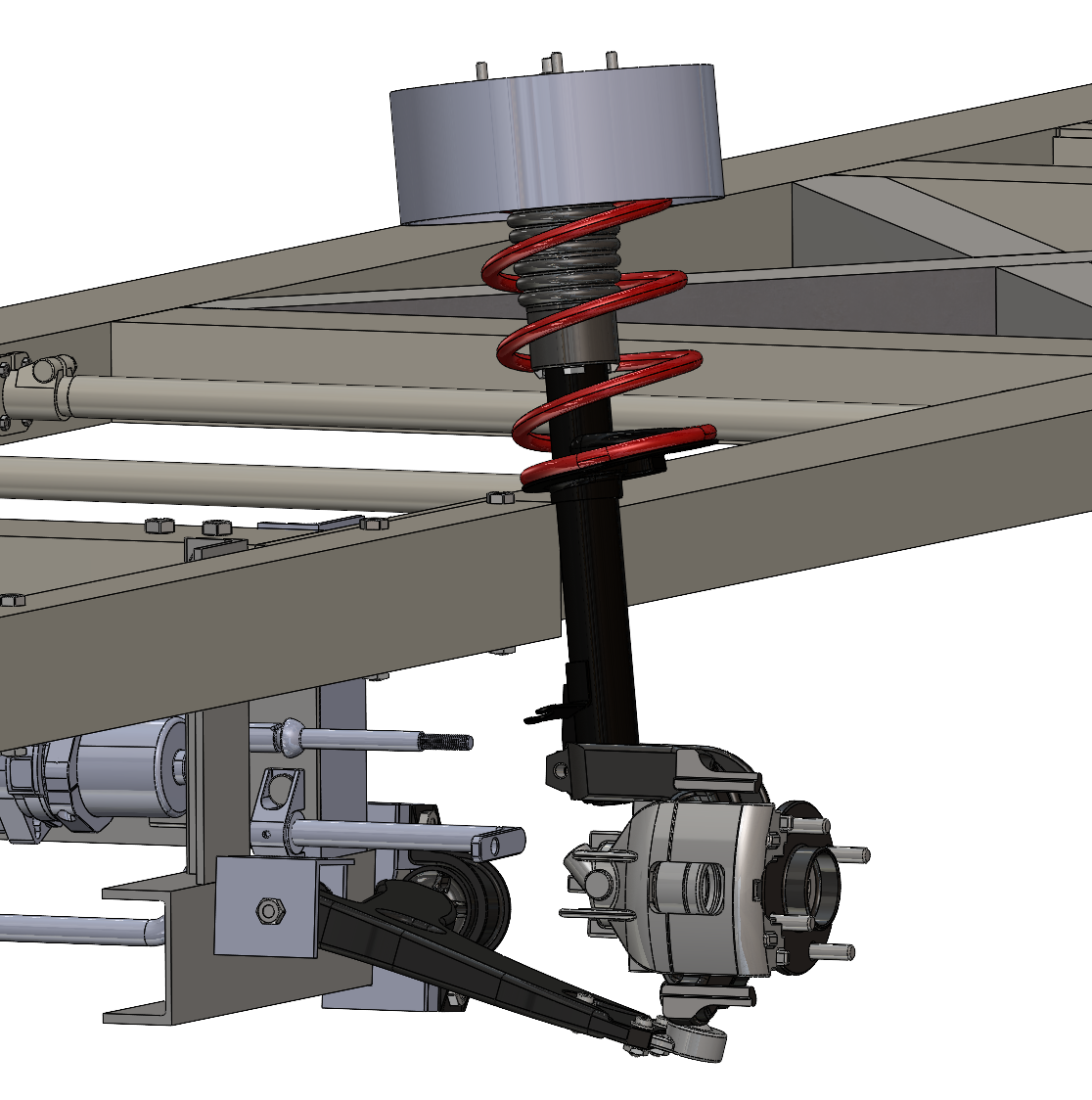 Strut tower and knuckle mounted to stock sections