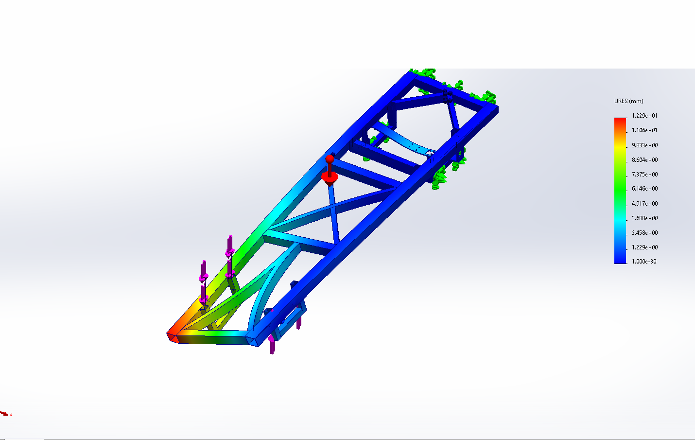 Torsion displacement plot of iteration 1 with A-shaped front brace