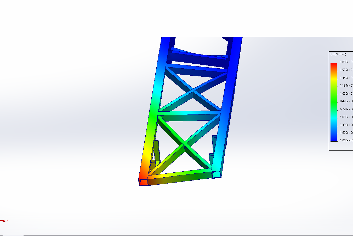 Torsion displacement plot of iteration 2 with X-brace at the front